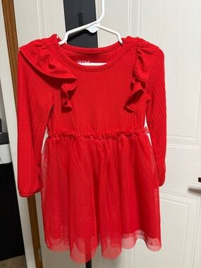 Cat & Jack Red Long-Sleeve Tulle Dress with Ruffle Shoulders